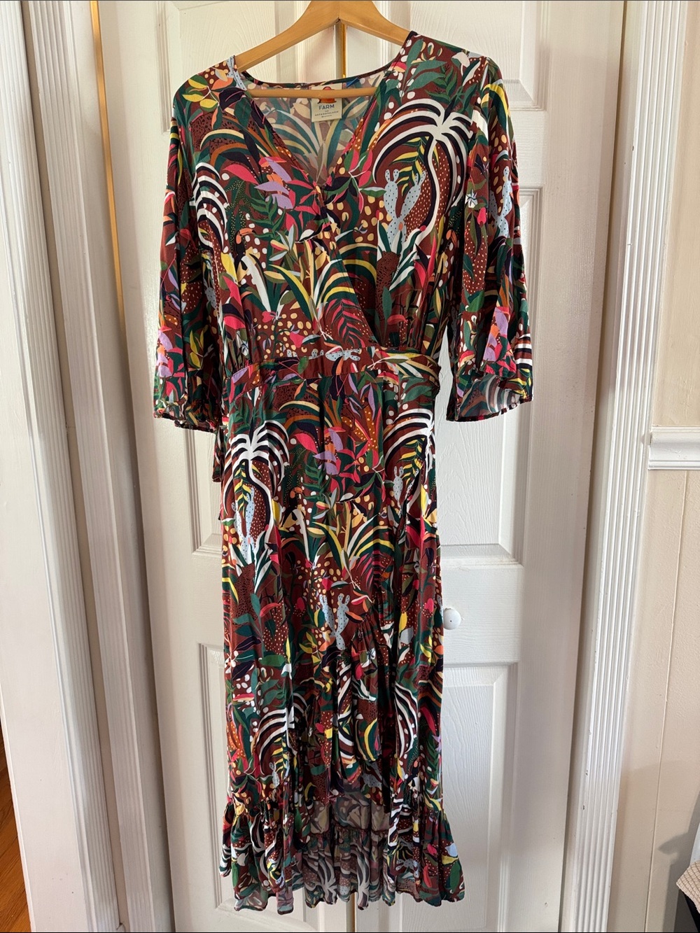 Farm Rio for Anthropologie Tropical Botanical Wrap Midi Dress Size 1X